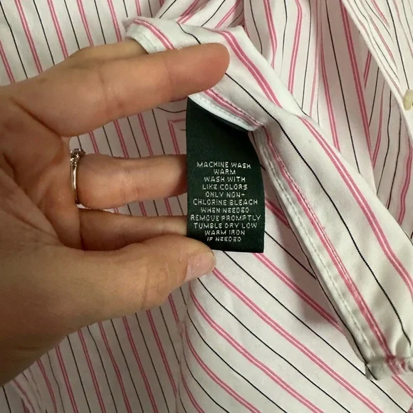 Lauren Ralph Lauren pink/ white button down, size M - Picture 5 of 6